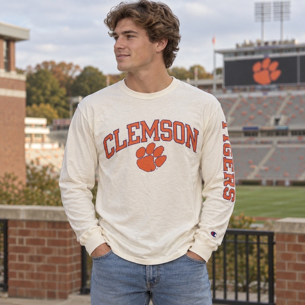 Champion Clemson Tigers Shirt S Ivory Long Sleeve Collegiate Preppy